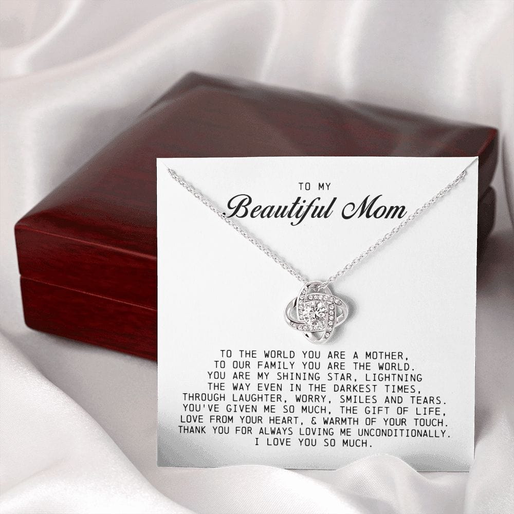 To My Beautiful Mom Love Knot Necklace