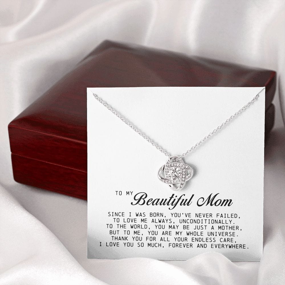 To my Beautiful Mom, Love Knot Necklace, Mother's Day Gift