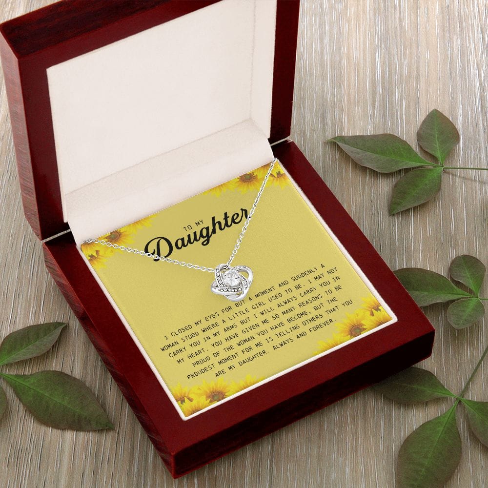 To My Daughter "I Will Always Carry You In My Heart" Love Knot Necklace