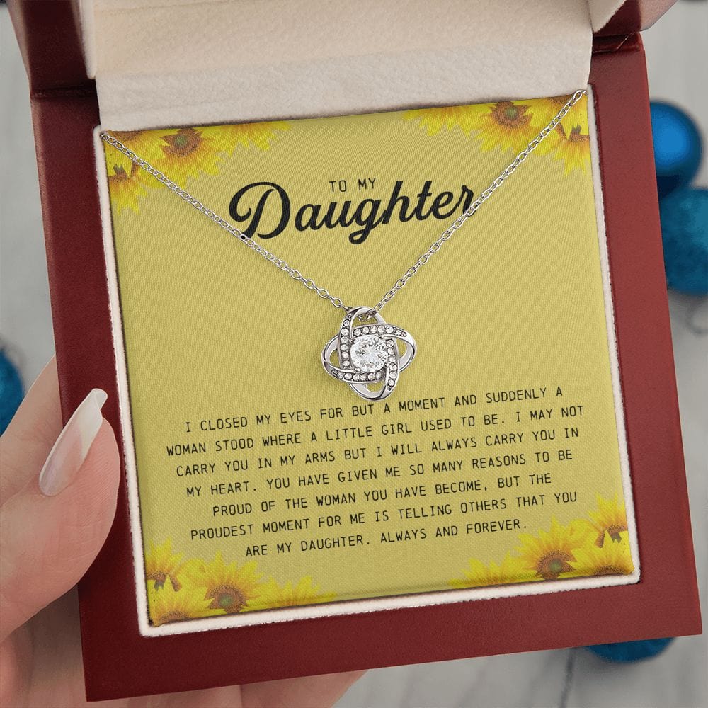 To My Daughter "I Will Always Carry You In My Heart" Love Knot Necklace