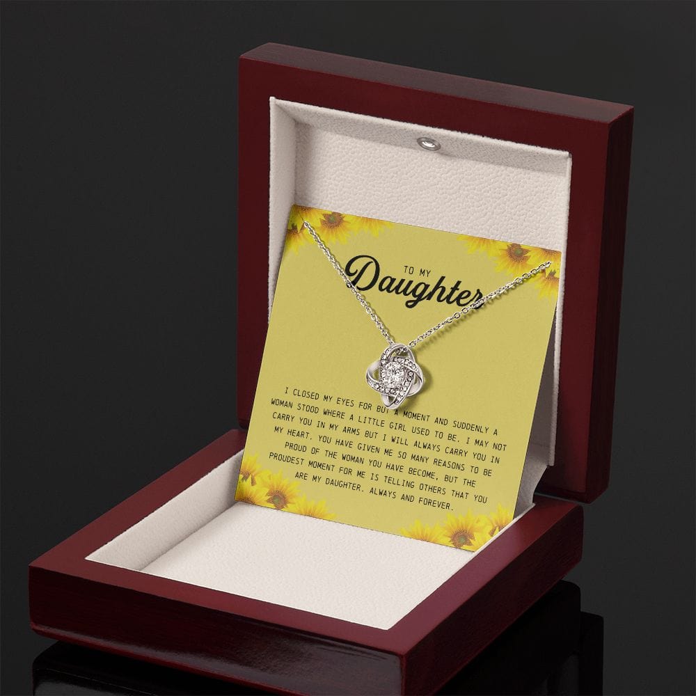 To My Daughter "I Will Always Carry You In My Heart" Love Knot Necklace