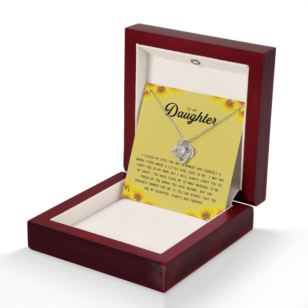 To My Daughter "I Will Always Carry You In My Heart" Love Knot Necklace