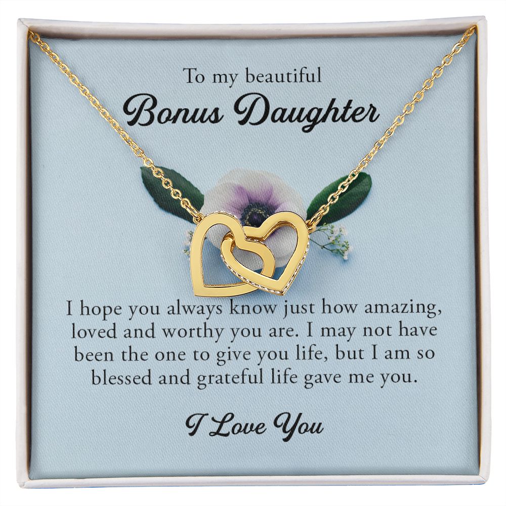 To My Beautiful Bonus Daughter, Interlocking Hearts Necklace