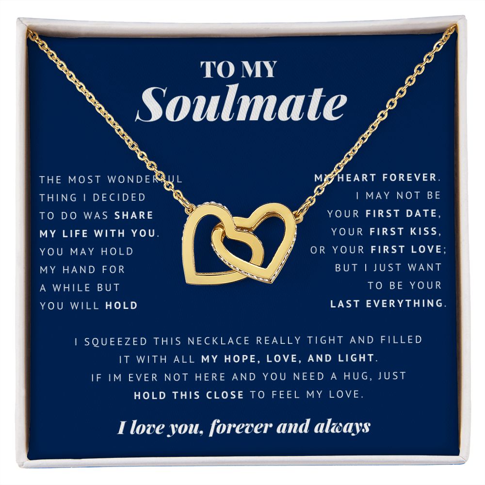 Interlocking Hearts Necklace, To My Soulmate 18K Yellow Gold Finish