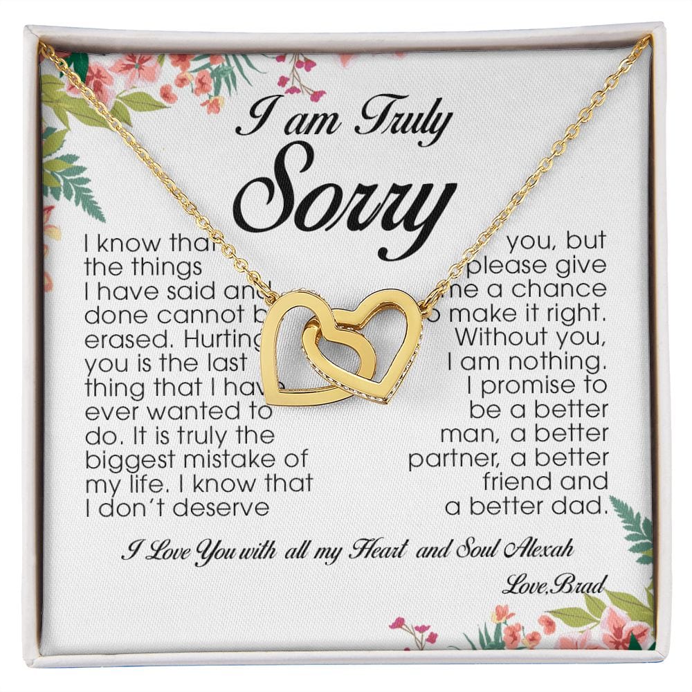 Custom order brad Interlocking Hearts Necklace, 18K Yellow Gold Finish