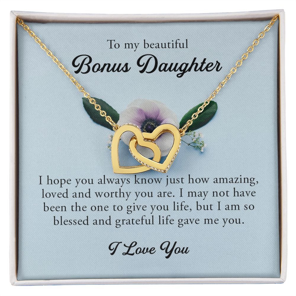To My Beautiful Bonus Daughter, Interlocking Hearts Necklace