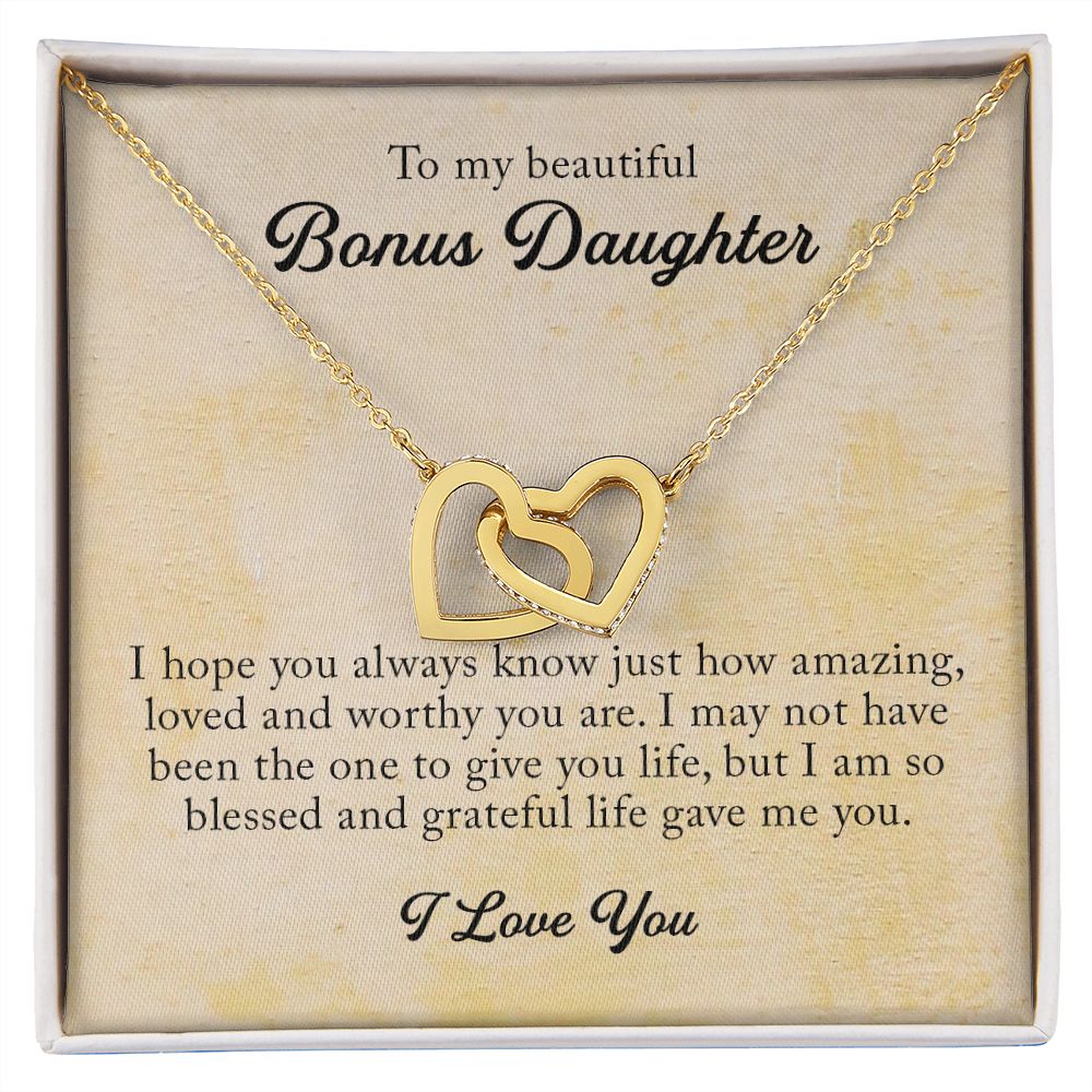 To My Beautiful Bonus Daughter, Interlocking Hearts Necklace