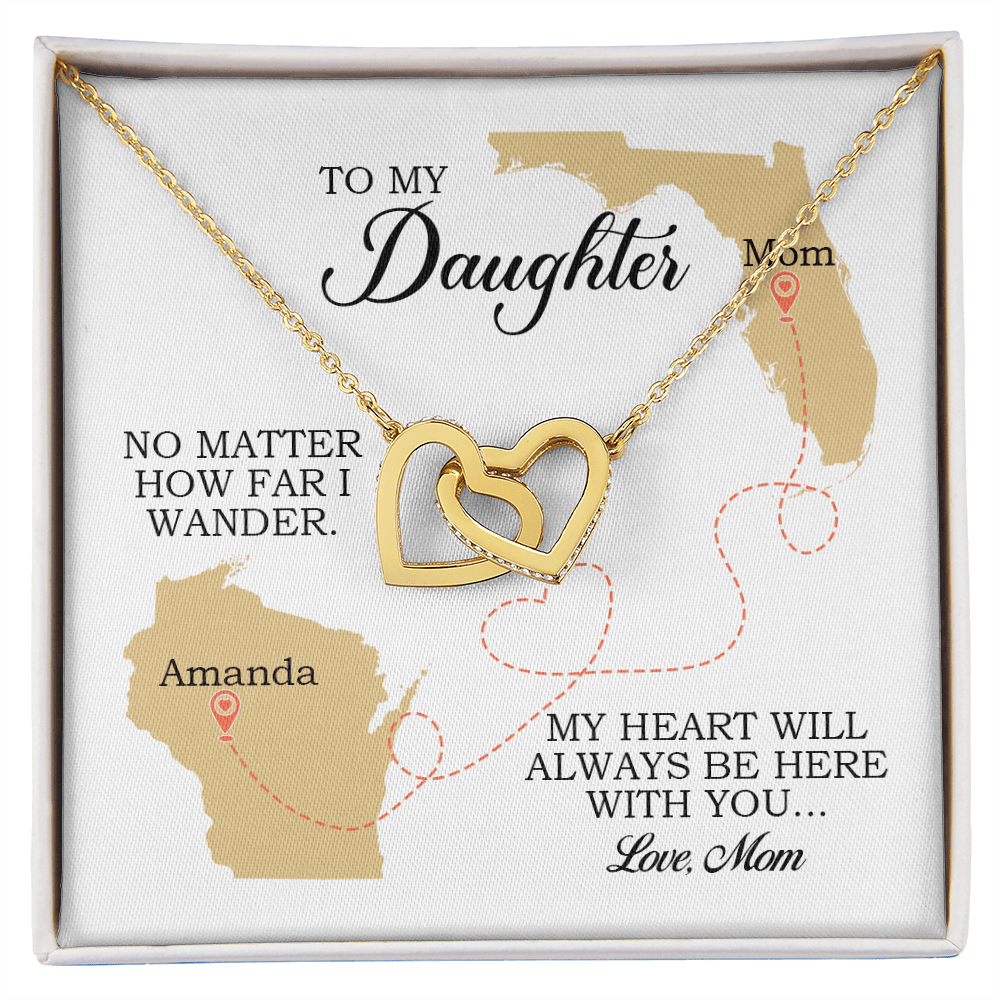 To My Daughter, Interlocking Hearts Necklace, Long Distance Mother Daughter Gift