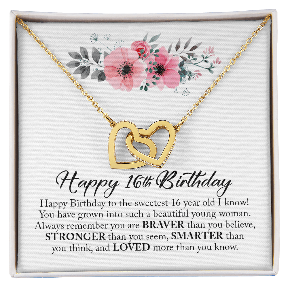 Happy 16th Birthday, Sweet Sixteen, Interlocking Hearts Necklace