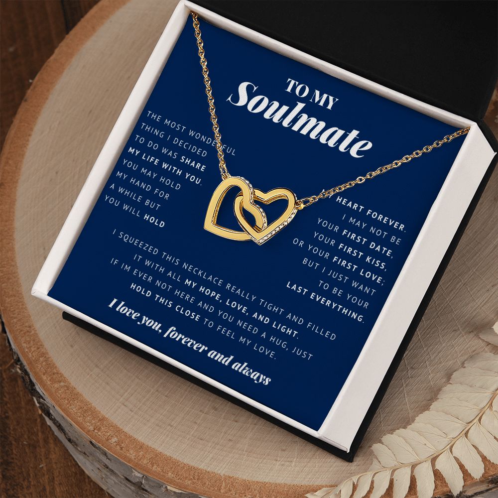 Interlocking Hearts Necklace, To My Soulmate 18K Yellow Gold Finish