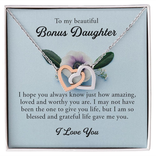 To My Beautiful Bonus Daughter, Interlocking Hearts Necklace