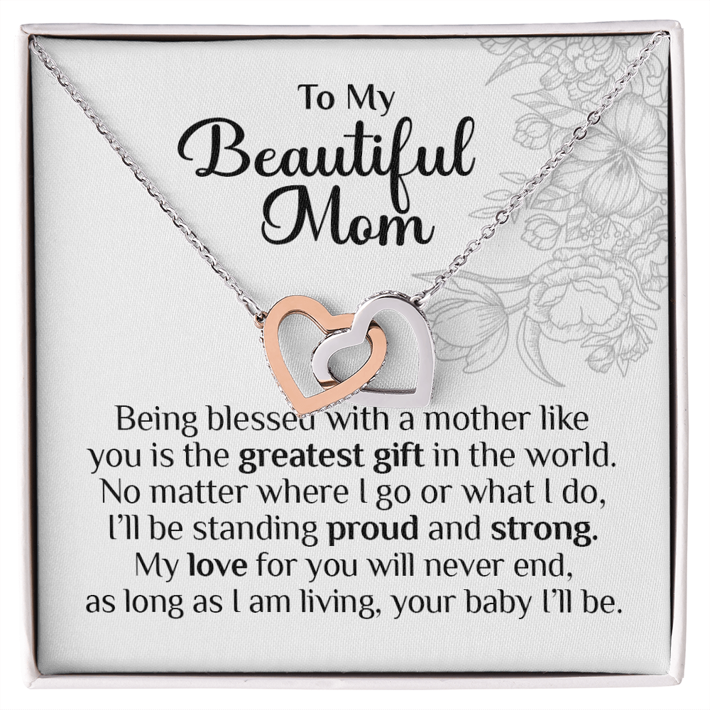 To My Beautiful Mom, Interlocking Hearts Necklace