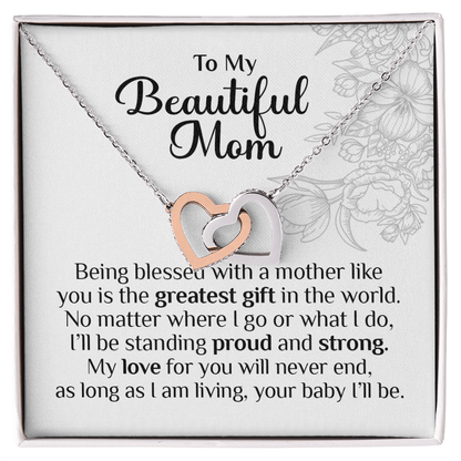 To My Beautiful Mom, Interlocking Hearts Necklace