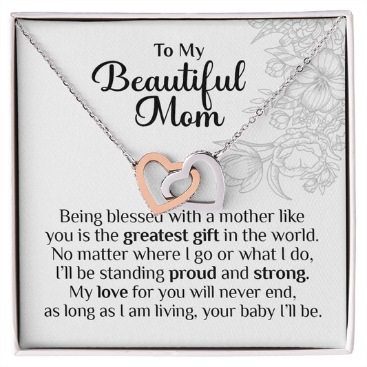 To My Beautiful Mom, Interlocking Hearts Necklace