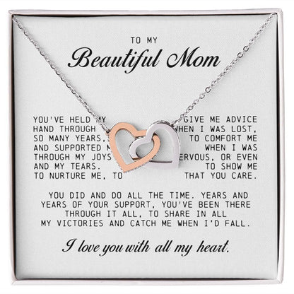 To my Beautiful Mom, Interlocking Hearts Necklace