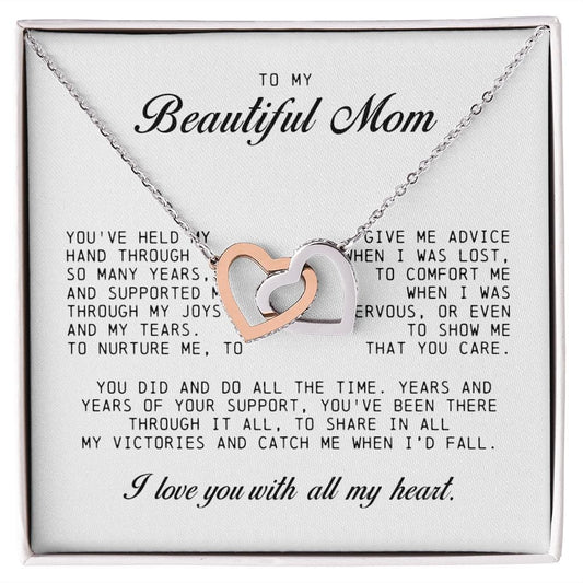 To my Beautiful Mom, Interlocking Hearts Necklace