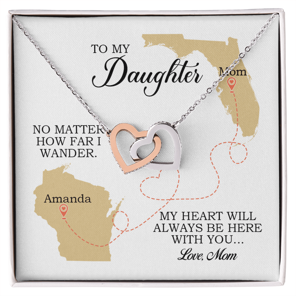 To My Daughter, Interlocking Hearts Necklace, Long Distance Mother Daughter Gift
