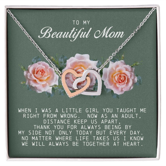To my Beautiful Mom, Interlocking Hearts Necklace