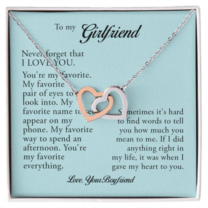 To My Girlfriend, Interlocking Heart Necklace