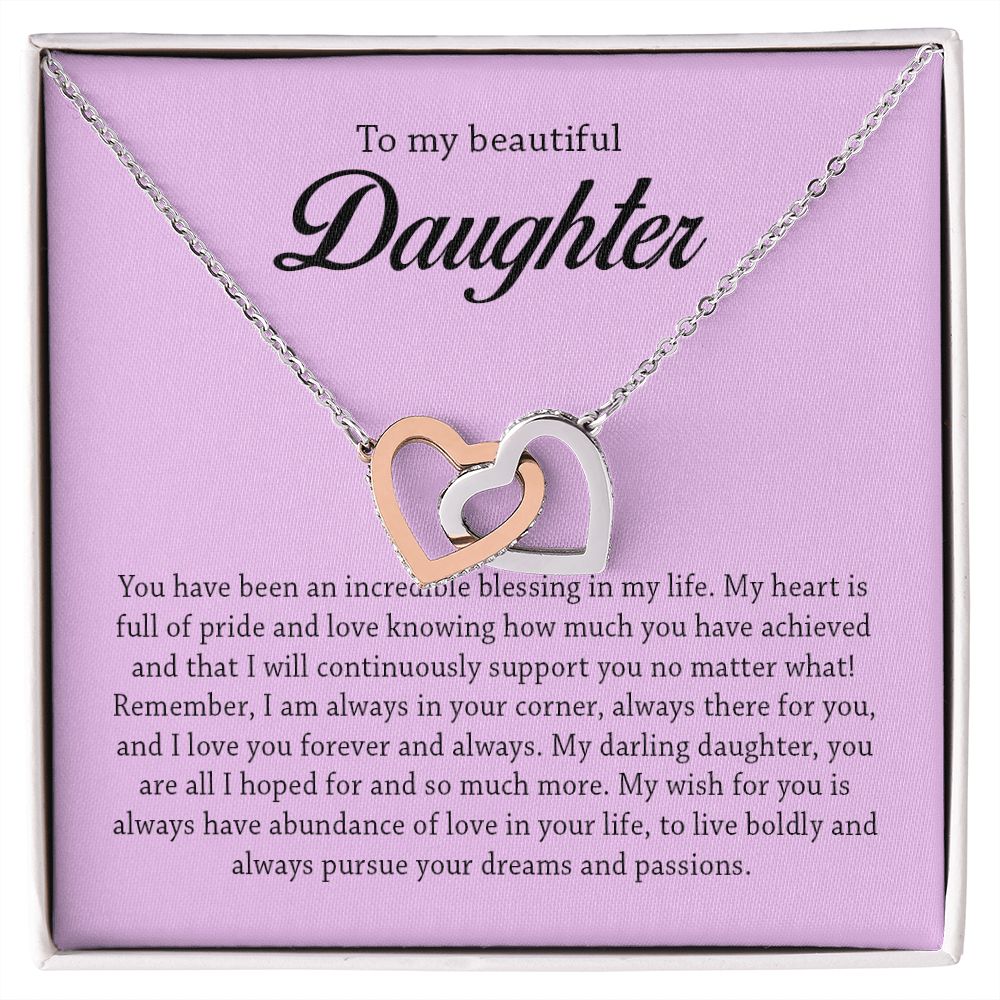 To My Beautiful Daughter, Interlocking Hearts Necklace