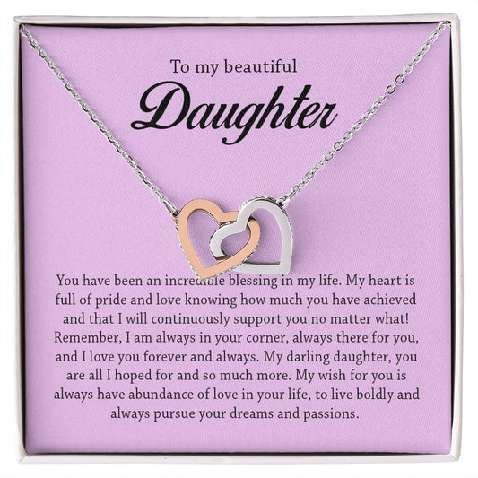 To My Beautiful Daughter, Interlocking Hearts Necklace