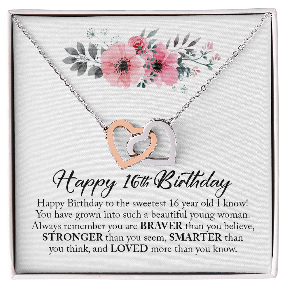 Happy 16th Birthday, Sweet Sixteen, Interlocking Hearts Necklace