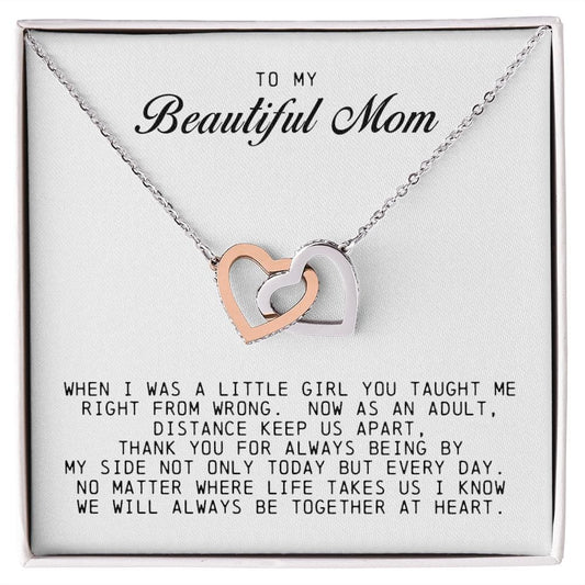 To my Beautiful Mom, Interlocking Hearts Necklace