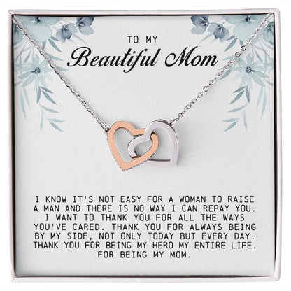 To my Beautiful Mom, Interlocking Hearts Necklace