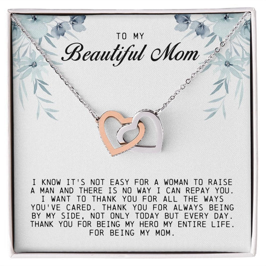 To my Beautiful Mom, Interlocking Hearts Necklace