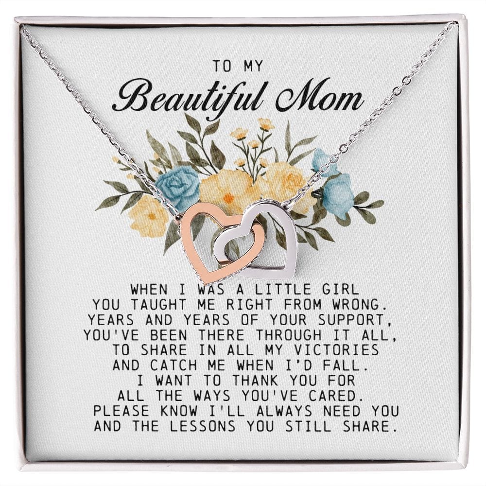 To my Beautiful Mom, Interlocking Hearts Necklace