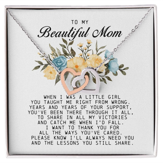 To my Beautiful Mom, Interlocking Hearts Necklace