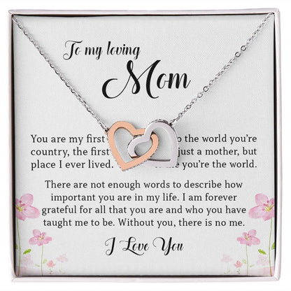 To My Loving Mom, Interlocking Hearts Necklace