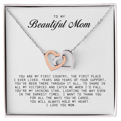 To My Beautiful Mom, Interlocking Hearts Necklace