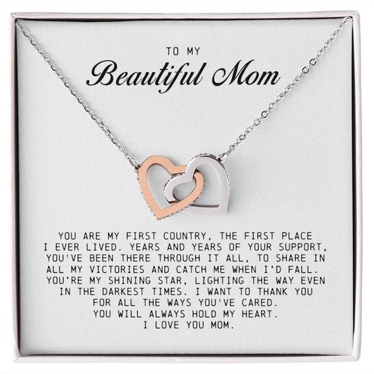 To My Beautiful Mom, Interlocking Hearts Necklace