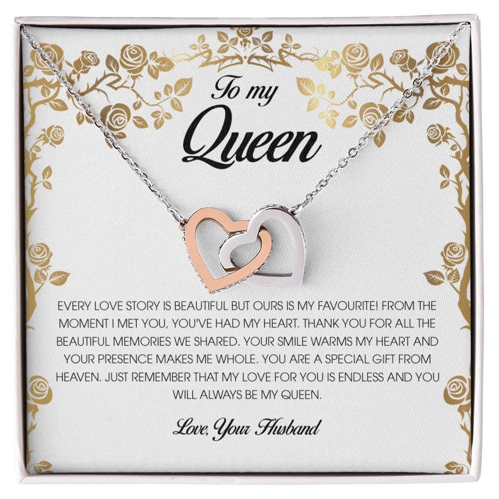 To My Queen, Interlocking Heart Necklace