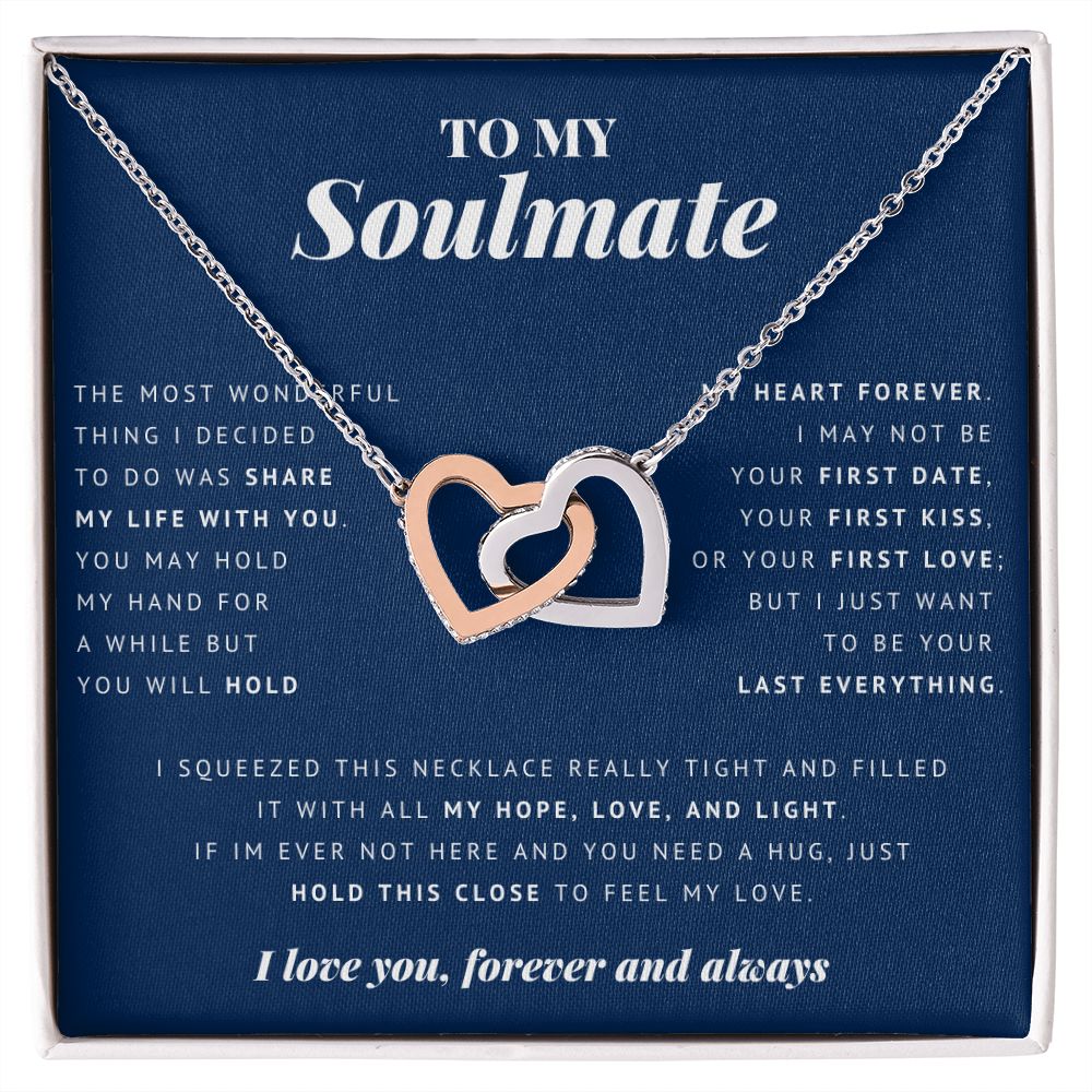 Interlocking Hearts Necklace, To My Soulmate 18K Yellow Gold Finish