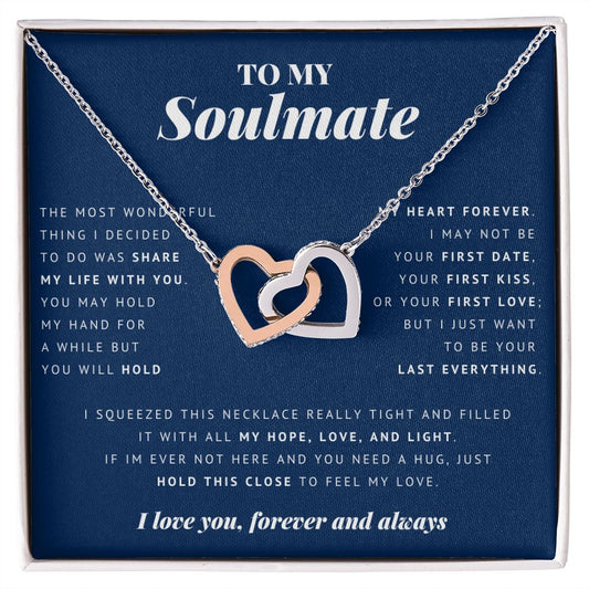 Interlocking Hearts Necklace, To My Soulmate 18K Yellow Gold Finish