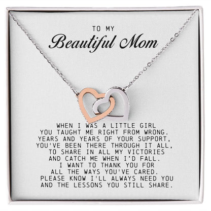 To my Beautiful Mom, Interlocking Hearts Necklace