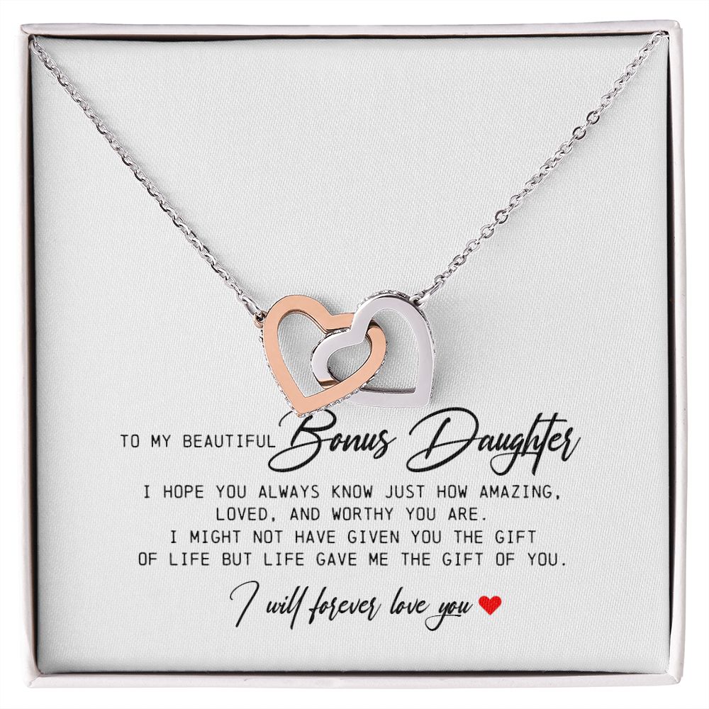 To My Beautiful Bonus Daughter, Interlocking Hearts Necklace