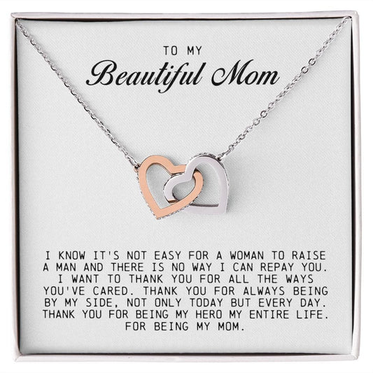 To my Beautiful Mom, Interlocking Hearts Necklace