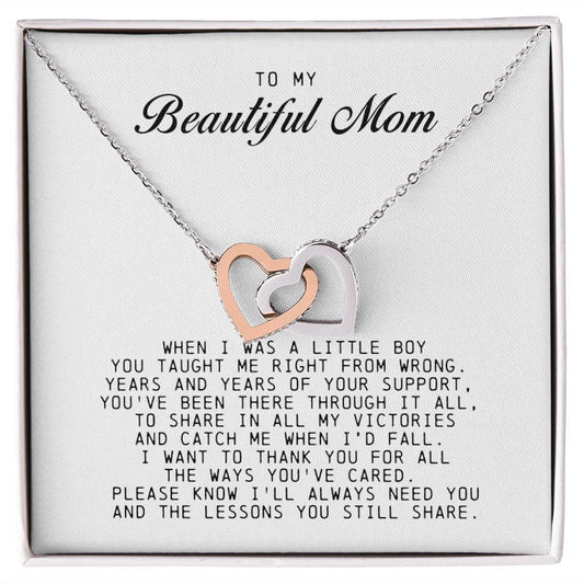 To my Beautiful Mom, Interlocking Hearts Necklace
