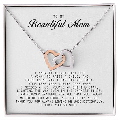 To My Beautiful Mom, Interlocking Hearts Necklace