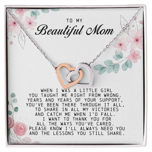 To my Beautiful Mom, Interlocking Hearts Necklace