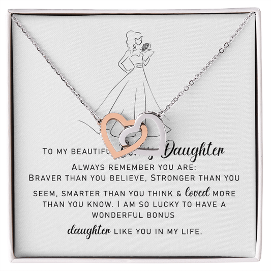 To My Bonus Daughter, Interlocking Hearts Necklace