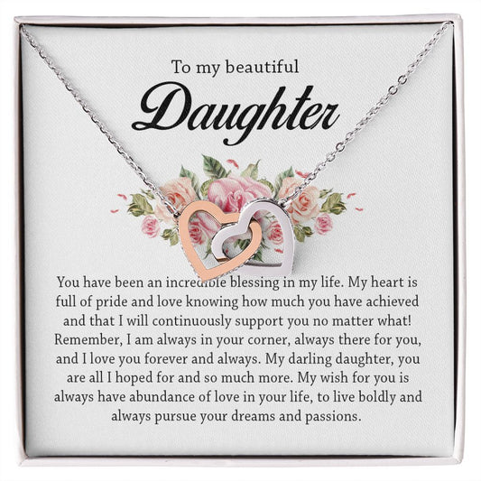 To My Beautiful Daughter Interlocking Hearts Necklace