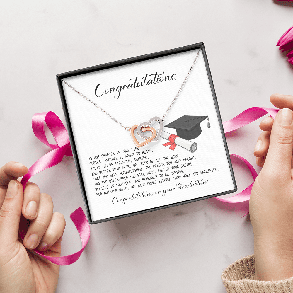 Graduation Gift for Her, Interlocking Hearts Necklace