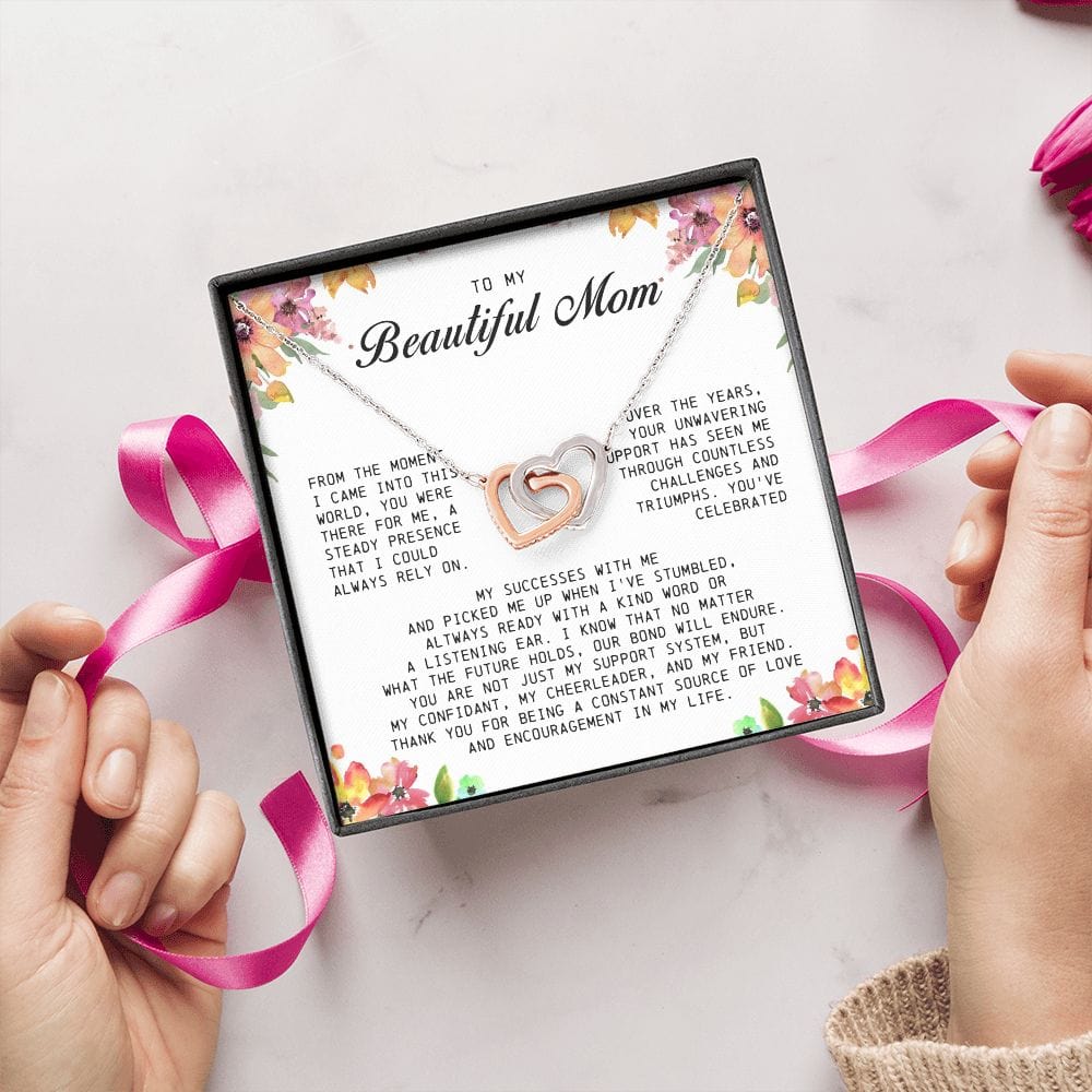 To my Beautiful Mom, Interlocking Hearts Necklace