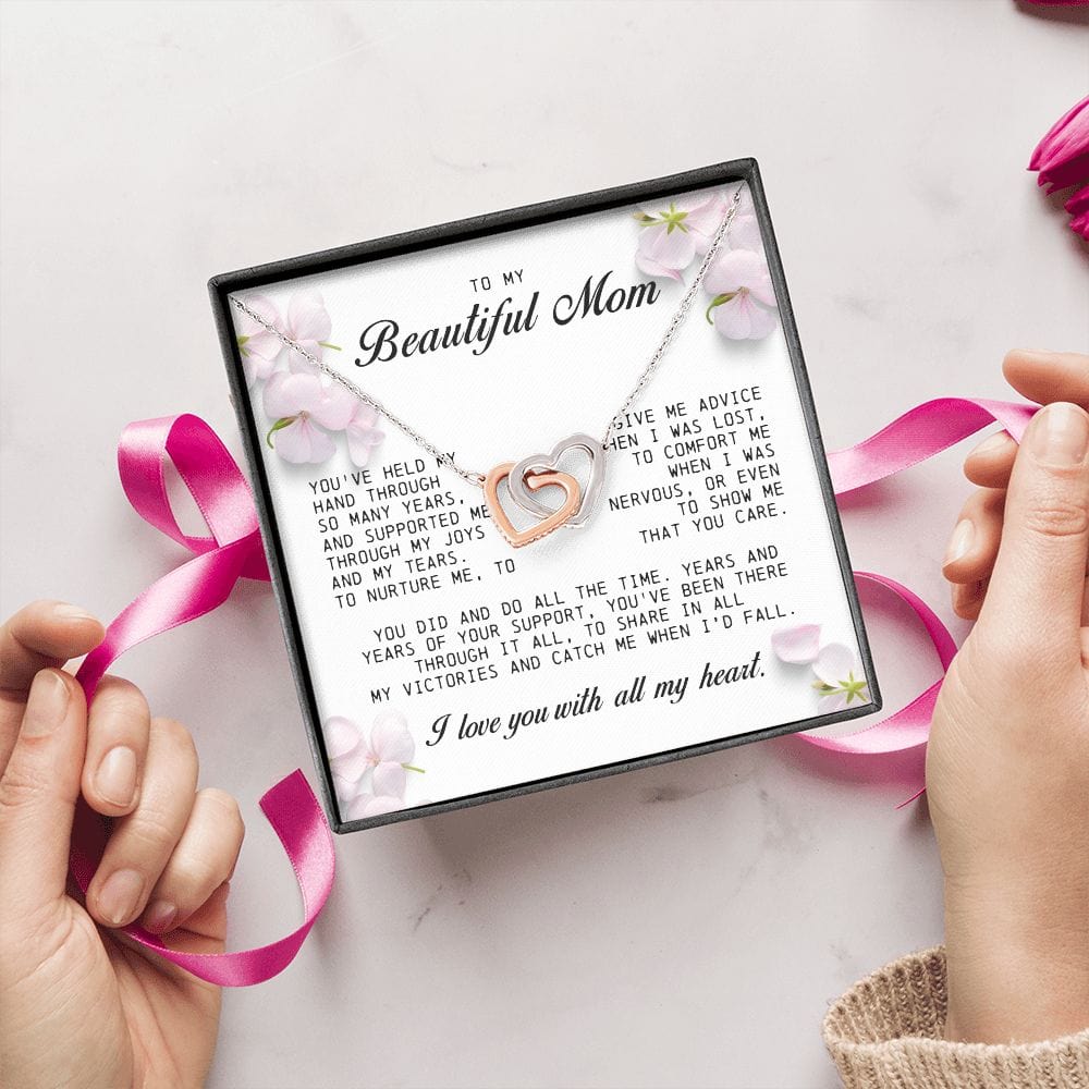 To My Beautiful Mom, Interlocking Hearts Necklace