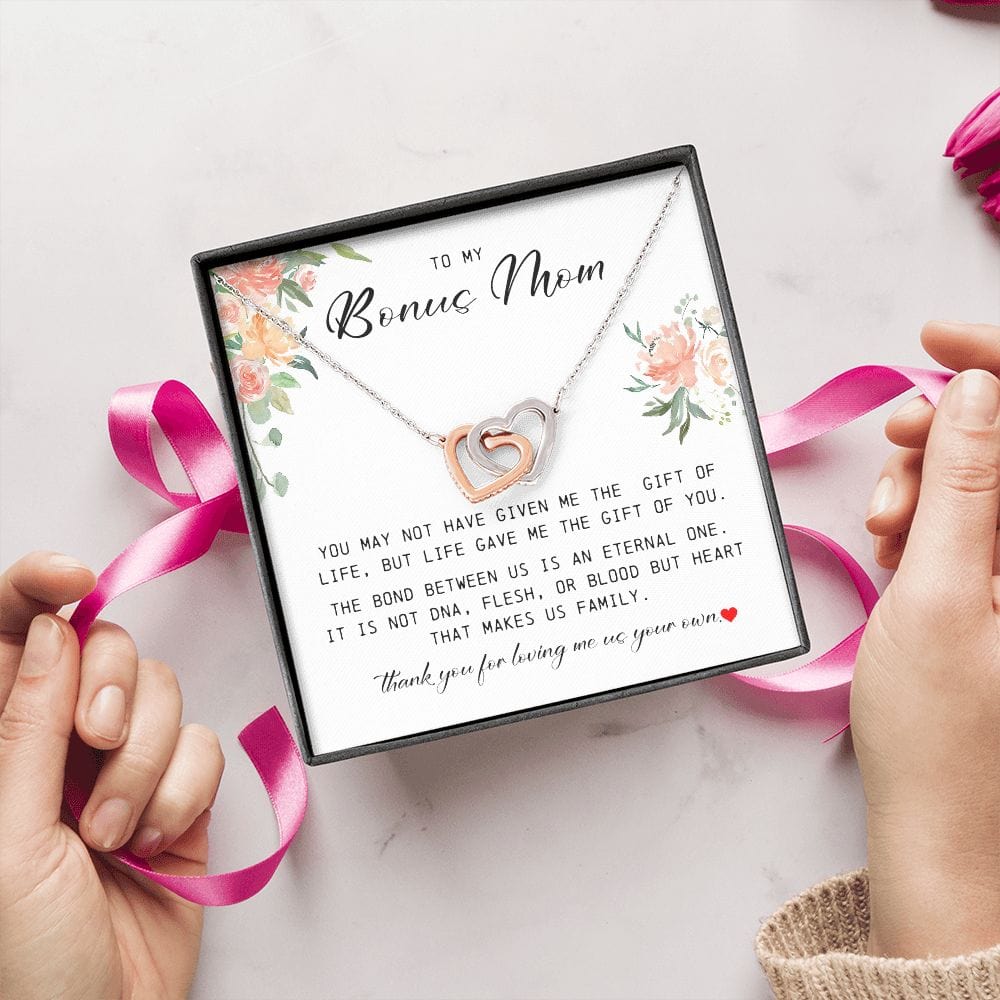 To My Bonus Mom, Interlocking Hearts Necklace