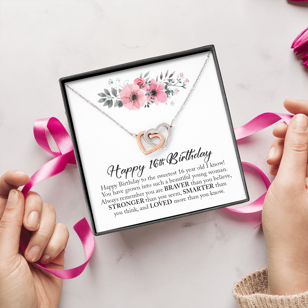 Happy 16th Birthday, Sweet Sixteen, Interlocking Hearts Necklace